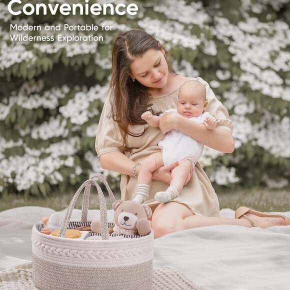 Diaper Caddy Organizer for Baby, Cotton Rope Baby Gift Basket, Portable Diaper O - Picture 8 of 9